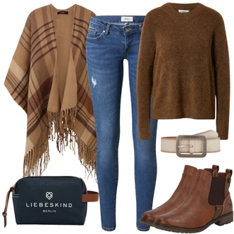 Outfit s Hnědá/Béžová Chelsea Boty/Kožená bunda/Plochá Kotníková Bota/Jezdecká Bota Mustang "Zimní outfity"