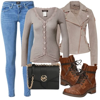 Hedvábí Outfit s Šedá/Béžová/Hnědá/Fialová Kardigán s výstřihem do V/Vlněný kardigán/Krátký svetr/Vintage svetr/Bavlněný svetr/Kašmírový kardigán/Kardigán s kulatým výstřihem Rosemunde "Zimní outfity"