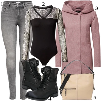 outfit mit Temno Siva/Svetlo Siva/Siva Hlača velika velikost Pajkice Velika Velikost Only "Zimska oblačila"