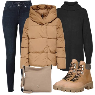 Outfit s Černá Dlouhý Zimní Kabát/Dlouhý Svetr/Svetrové Šaty/Dlouhá tylová sukně/Dlouhé Šaty VERO MODA "Zimní outfity"