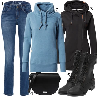 outfit mit Temno modra/Modra/Svetlo modra Bootcut Hlača/Boyfriend Hlača/Jeans Pajkice/Jeggings/Motoristična hlača/Hlača z Razporkom/Hlača z luknjo/Skinny Hlače/Slim Hlača/Ravna Hlača Tom Tailor "Zimska oblačila"