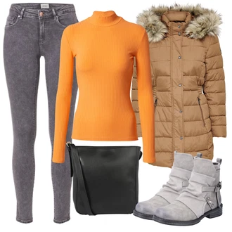 Ležérní Outfit s Šedá/Světle šedá/Tmavě šedá Manšestrový Legíny/Džínové Legíny/Jeggings Only "Zimní outfity"Look: Styl, Rad, Emo, Ležérní, Bezešvé, Skater, Sportovní