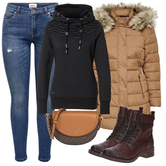 Zima Outfit s Béžová/Hnědá/Khaki Zimní Bund/Puchová Bund/Nafukovací Bund/Parka Přechodová Bund/Zimní Parka Only "Zimní outfity"