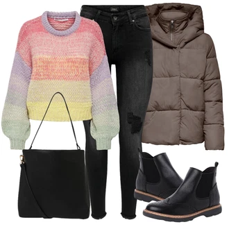 Outfit s Černá Kozačka Chelsea Boty S.Oliver "Zimní outfity"