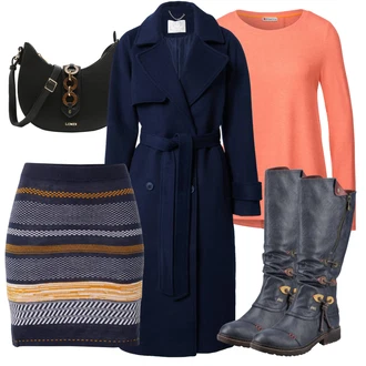 Outfit s Růžová/Oranžová/Červená Jednoduchý top/Pletený top/Pletené tričko/Košile s dlouhým rukávem/Dlouhý top/Dlouhá košile/Roláková Košile Street One "Zimní outfity"