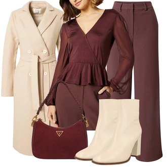 Outfit s Červená/Hnědá/Tmavě červená Balónová košile/Halenek top/Top Na Party/Košilový top/Nezařazené guido maria kretschmer women "Zimní outfity"