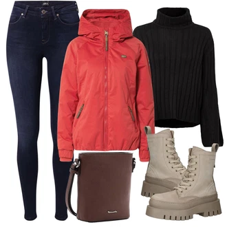 Outfity na zimu Dlouhé / Maxi s Červená Taška Přes Rameno/Dlouhé Kardigany/Tělo/Doplňek/Batoh/Dlouhá tylová sukně/Dlouhý Zimní Kabát Tamaris "Zimní outfity"