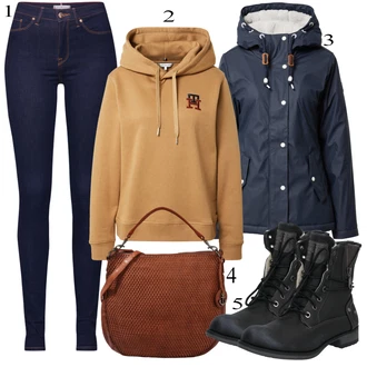 Lepo outfit mit Temno modra Jeggings/Jeans Pajkice Tommy Hilfiger "Zimska oblačila"Look: Stil, Kul, Francoski, Lepo, Preproste