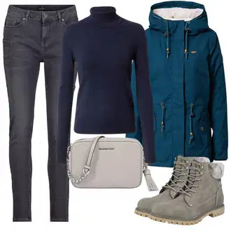 Outfit s Černá Dlouhý Zimní Kabát/Dlouhé Šaty/Móda Pro Plnoštíhlou/Zvonové Džíny/Dlouhá tylová sukně Monari "Zimní outfity"