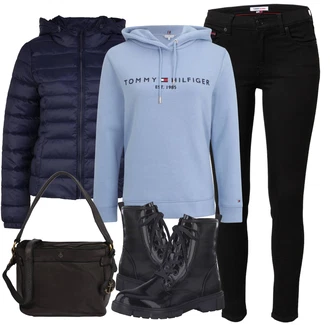 Outfit s Černá Zimní bota/Nízká bota na podpatku/Šněrovací Bota/Kozačka Šněrovací Kotníková Bota MARCO TOZZI "Zimní outfity"