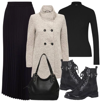 Outfit s Černá Kozačka Kotníková Bota MARCO TOZZI "Zimní outfity"