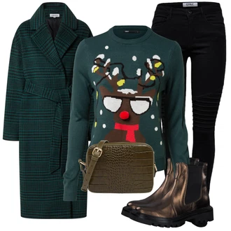 Outfit s ?erná Kalhoty/Midi Kabát/Vest Dlouhý svetr Only "Zimní outfity"