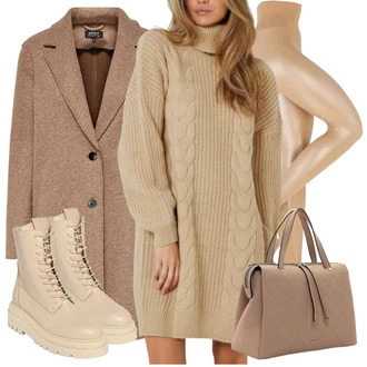S Zlatými Knoflíky Outfit s Béžová/Hnědá Kašmírový Kabát/Pletený Kabát/Tweedový Kabát/Lodenový kabát/Vlněný Fleecový Kabát/Kabát Bouclé/Zimní Kabát Vlněný kabát Only "Zimní outfity"