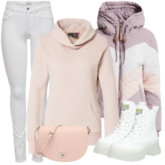 Dlouhé / Maxi Outfit s Růžová/Béžová/Modrá/Šedá Dlouhé Šaty/Dlouhý Zimní Kabát/Mikina/Móda Pro Plnoštíhlou/Dlouhá tylová sukně/Teplák Ragwear "Zimní outfity"