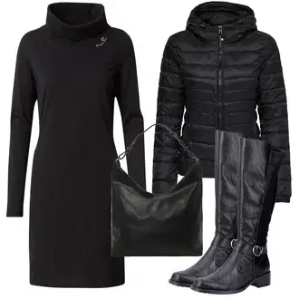 Dlouhý rukáv Outfit s Černá Šaty Móda Pro Plnoštíhlou/Žerzejové Šaty/Šaty s výstřihem/Šaty s dlouhým rukávem Ragwear "Zimní outfity"