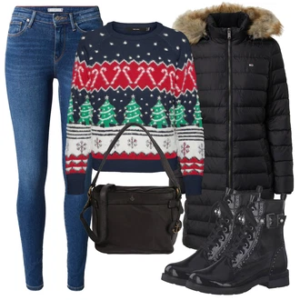 Outfit s Černá Kozačka Kotníková Bota MARCO TOZZI "Zimní outfity"