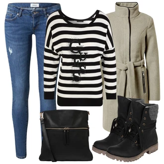 Outfit s Černá Kozačka Šněrovací Kotníková Bota/Plochá Kotníková Bota/Zimní kotníková bota/Zimní bota/Kotníková Bota s Podšívkou/Vycpaná Kozačka/Bojová Bota/Zimní Kozačka Rieker "Zimní outfity"