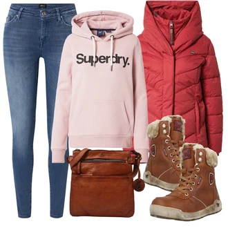 Outfit s Růžová/Béžová/Modrá Nezařazené Superdry "Zimní outfity"