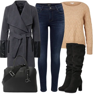 Outfit s Dlouhý Zimní Kabát/Dlouhá tylová sukně/Taška/Dlouhé Šaty/Doplňek Calvin Klein "Zimní outfity"