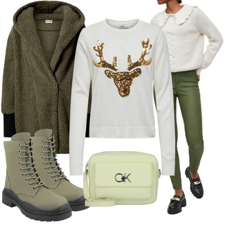 Outfit s Zelená Nízká bota na podpatku/Šněrovací Bota/Kozačka Šněrovací Kotníková Bota Dockers by Gerli "Zimní outfity"