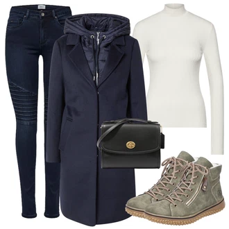 Motorka Outfit s Modrá/Tmavě modrá Motorkářské Džíny Only "Zimní outfity"Look: Jízda na koni, Motorka