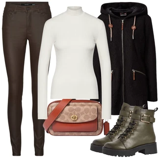 Dlouhé / Maxi Outfit s Béžová Taška Přes Rameno/Batoh/Doplňek/Dlouhá tylová sukně/Dlouhé Kardigany/Dlouhý Zimní Kabát/Tělo Coach "Zimní outfity"