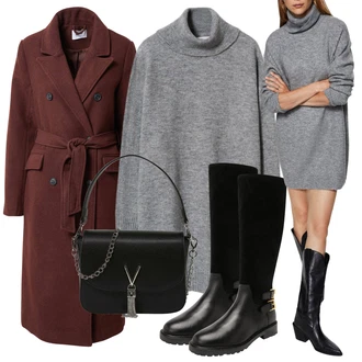 Outfity na zimu Midi s Červená/Hnědá/Tmavě červená/Růžová Nezařazené About You "Zimní outfity"