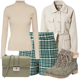 Léto Outfit s Tmavě zelená/Zelená/Tyrkysový Vysoký pas kraťasy/Pytlovitý Šortky/Bermuda/Lněný kraťas/Mušelínové Šortky/Papírové Šortky/Šortky Vila "Zimní outfity"