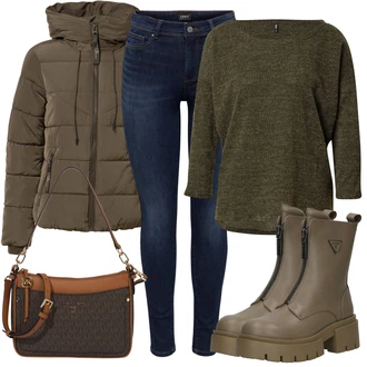 Outfit s Zelená Kozačka Kotníková Bota Guess "Zimní outfity"