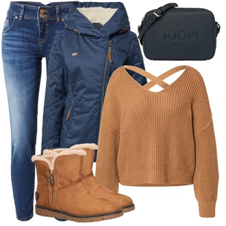 Outfit sa Smeđa Zimska Čizma Čizma za Snijeg Tom Tailor "Zimski look"