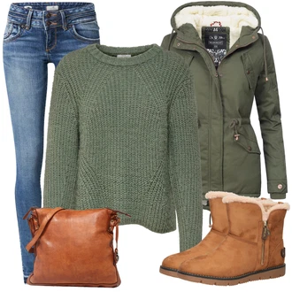 Kombinacije za zimu sa Kaki/Tamnozelena Kratke hlače velike veličine/Parka velike veličine MARIKOO "Zimski look"