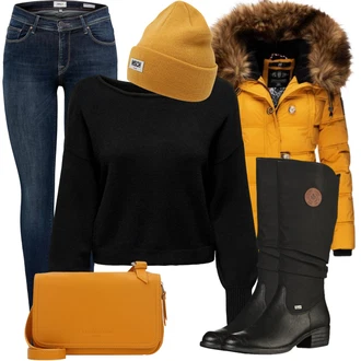 teplý Outfit sa Žuta Skijaška jakna/Zimska Parka/Donja Jakna/Snježna Jakna/Puferica Jakna/Zimska Jakna Navahoo "Zimski outfit za slobodno vrijeme"