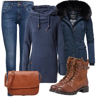 teplý Outfit sa Tamnoplava/Plava Parka velike veličine Navahoo "Zimski outfit za slobodno vrijeme"