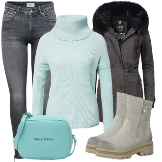 teplý Outfit sa Tamnosiva/Tamnozelena/Siva/Kaki Parka velike veličine Navahoo "Zimski outfit za slobodno vrijeme"
