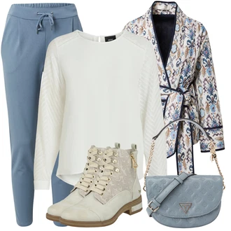 Móda pro plnoštíhlé Outfit s Krémová/Bílá Halenkový Top/Halenka s Dlouhým Rukávem/Slip-on Halenka/Halenka se Stojatým Límcem/Kožená bunda pro muže/Crash blůza/Dětská hračka/Sportovní Halenka/Mušelínová Halenka/Blůza s nášivkou na lokti Object "Business Casual"