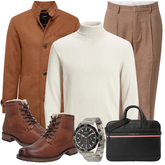 Winter Outfit mit Braun/Beige Schnürstiefelette/Gefütterte Stiefelette/Klassischer Stiefel/Winter Stiefelette/Winterschuh/Springerstiefel About You "Business Outfit"
