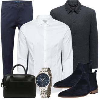 30er Jahre Outfit mit Türkis/Grau/Blau Armbanduhr/Uhrwerkzeug/Smartwatch/Kettenuhr Boss "Business Outfit"Look: Lack, Unisex, Classic, 30er Jahre, 50er Jahre, Sportlich