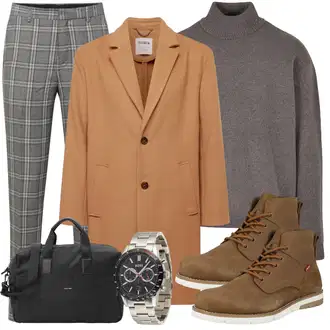Outfit mit Beige/Braun/Orange Übergangsmantel/Strickjacke Tracht/Kaschmir-Strickjacke/Wolle Strickjacke/Lange Strickjacken/Winter Strickjacke/Vintage Strickjacke/Strickjacke Gefüttert/Vintage Mantel/Kaschmir Mantel/Leichter Mantel/Wollmantel/Gehröck/Blazermantel/Oversize Mantel/Midi Mantel/Wollmantel trapp "Business Outfit"