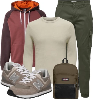 Outfit mit Khaki Rollkragenshirt/Strick Top/Langarm-Shirt/Longshirt/Klassische Länge/Langes Oberteil Only & Sons "Cool für die Freizeit"