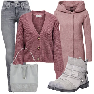 S Kapuljačom Na Skidanje Outfit sa Pink/Crvena/Ljubičasta/Smeđa Pleteni Flis Kaput/Pleteni Kaput/Kaput od Vunenog Flisa/Zimski Kaput Vuneni kaput/loden kaput/Kaput od Flisa/Kaput s Kapuljačom Only "Cool zimski outfit"