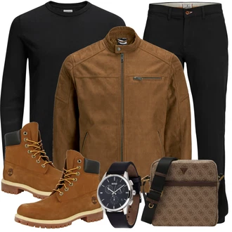 Outfit mit Schwarz/Grau/Dunkelgrau Wollpullover/Einfacher Pullover/Basic Pullover/Feinstrickpullover/Rundhals Pullover/Kaschmir Pullover/Pullover mit Stehkragen/Damen Pullover Jack & Jones "Cooles Outfit"