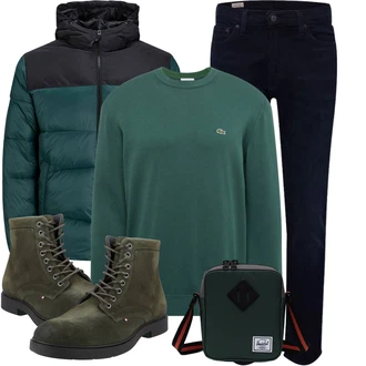 Winter Outfits Vintage mit Dunkelgrün/Grün Mannstasche Herschel "Cooles Winter Outfit"Look: Uni, Classic, Retro, Vintage, Coole, Premium, Outdoor