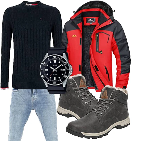 Rot Wasserdichte Jacke/Wanderjacke/Outdoorjacke/Skitourenjacke/Trekkingjacke/Skijacke/Segeljacke TACVASEN kombinieren mit Hellgrau/Dunkelgrau/Grau/Braun/Khaki Schuh Winter Stiefel/Wasserdichter OutdoorSchuh/Winter Stiefelette/Wasserfester Schuh/Winter Sneaker/Wasserdichter Stiefel/Herren LederSchuhe/Trekkingstiefel Mishansha