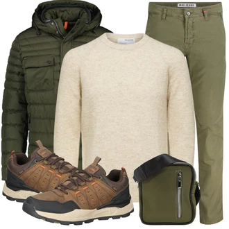 Outfit mit Dunkelgrün/Grün Mannstasche about you x rewinside "Cooles Winter Outfit"