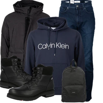 Winter Outfit mit Schwarz Wattierte Stiefel/Motorradstiefel/Wasserdichter Stiefel/Schnürstiefelette/Springerstiefel Tommy Hilfiger "Cooles Winter Outfit"