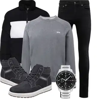 Winter Outfits Vintage mit Schwarz/Silber/Gelb/Grün Armbanduhr/Kettenuhr/Smartwatch Tommy Hilfiger "Cooles Winter Outfit"Look: Rap, Metal, Leger, Sportlich, Elegant, Maritim, Seriöse, Classic, Prinzessin, Schön, Vintage, Retro, 80er