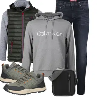 Winter Outfits Moderne mit Schwarz/Dunkelgrau/Grau Mannstasche about you x rewinside "Cooles Winter Outfit"Look: Vintage, Moderne, Premium, Unisex, Metal, Retro, Classic, Lack