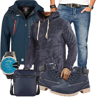 Winter Outfits Smart Casual mit Blau/Dunkelblau Schnürstiefel/Trekkingstiefel/Herren Lederschuhe/Klassischer Stiefel/Wasserdichter Stiefel/Wasserfester Schuh Gaatpot "Cooles Winter Outfit"Look: Workwear, Unisex, Duckfeet, Premium, Maritim, Country Styl, Casual, Outdoor, Smart Casual, Western