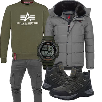 Outfit mit Dunkelgrün/Grün Herren Lederschuhe/Wasserfester Schuh/Wasserdichter Outdoorschuh/Winter Sneaker/Trekkingstiefel ARRIGO BELLO "Cooles Winter Outfit"