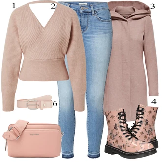 Outfit sa Pink/Ljubičasta/Smeđa Kaput s Kapuljačom/Kaput od Vunenog Flisa/Kaput od Kašmira/Pleteni Kaput/Zimski Kaput Vuneni kaput/loden kaput/Pleteni Flis Kaput Only "Tvoj otmjeni outfit"